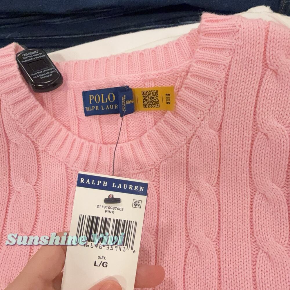 NWT Polo Ralph Lauren Woman Cotton Short-Sleeve Sweater pink large - Picture 2 of 6